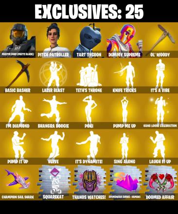 (PC/PSN/XBOX) 202 SKINS π« Master Chief (Matte Black) β‘οΈ Pitch Patroller π Tart Tycoon β‘οΈ Dummy Supreme π The Imagined β‘οΈ Joey | 650 V-Buck | PARENTAL CONTROLS β image 1