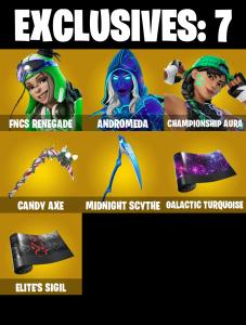 (PC/PSN/XBOX) 204 SKINS π« Renegade Raider β‘οΈ FNCS Renegade π Andromeda β‘οΈ Championship Aura π Joey β‘οΈ Kymera π Mizuki β‘οΈ Omegarok | 1400 V-Buck | PARENTAL CONTROLS β Fortnite account listing