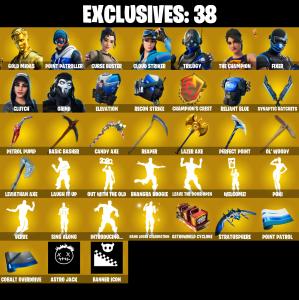 (PC/XBOX) 208 SKINS ๐ซ Gold Midas โก๏ธ Point Patroller ๐ Curse Buster โก๏ธ Cloud Striker ๐ Trilogy โก๏ธ The Champion ๐ Fixer โก๏ธ Clutch | 150 V-Buck | PARENTAL CONTROLS โ Fortnite account listing