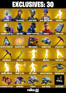 EMAIL CHANGEABLE (PC/XBOX) 1700 VB) 120 SKINS ❤️ Galaxy ❤️ The Reaper ❤️ Elite Agent ❤️ Blue Team Leader ❤️ Subzero Cryptic ❤️ Sultura ❤️ Carbon Commando ❤️ Prodigy — Fortnite account listing