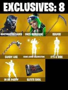 (PC/PSN/XBOX) 233 SKINS ๐ซ Huntmaster Saber โก๏ธ FNCS Renegade ๐ Kymera โก๏ธ Era ๐ Spectra Knight โก๏ธ The Imagined ๐ Zeus โก๏ธ Leviathan | 0 V-Buck | PARENTAL CONTROLS โ Fortnite account listing