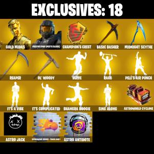 (PC/PSN/XBOX) 233 SKINS ๐ซ Renegade Raider โก๏ธ Gold Midas ๐ Master Chief (Matte Black) โก๏ธ Kymera ๐ Peter Griffin โก๏ธ Ravage | 1050 V-Buck | PARENTAL CONTROLS โ Fortnite account listing