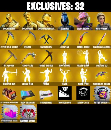 (PC/PSN/XBOX) 232 SKINS 💫 Gold Brutus ⚡️ Gold Midas 💍 Gold Meowscles ⚡️ Sultura 💍 Vivi Chroma ⚡️ NBA 75 Flex 💍 Era | 700 V-Buck | PARENTAL CONTROLS — image 1