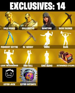 (PC/PSN/XBOX) 241 SKINS ๐ซ Renegade Raider โก๏ธ Aerial Assault Trooper ๐ Gold Midas โก๏ธ Gold Brutus ๐ Hangtime โก๏ธ Kymera | 150 V-Buck | PARENTAL CONTROLS โ Fortnite account listing