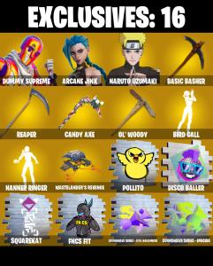 (PC/PSN/XBOX) 238 SKINS ๐ซ Dummy Supreme โก๏ธ Arcane Jinx ๐ Naruto Uzumaki โก๏ธ The Ageless ๐ Kymera โก๏ธ Peter Griffin ๐ Nezumi | 1000 V-Buck | PARENTAL CONTROLS โ Fortnite account listing