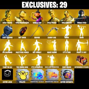 (PC/PSN/XBOX) 244 SKINS 💫 Gold TNTina ⚡️ Gold Meowscles 💍 WORLD CUP ⚡️ Gold Midas 💍 Gold Brutus ⚡️ Snake Eyes 💍 Tart Tycoon | 600 V-Buck | PARENTAL CONTROLS — Fortnite account listing