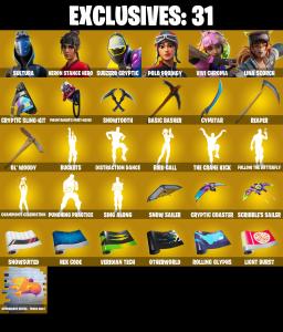 ๐ฅ EXCLUSIVE OFFER ๐ฅ(PC/PSN/XBOX) 253 SKINS ๐ซ Master Chief โก๏ธ Sultura ๐ Heron Stance Hero โก๏ธ Subzero Cryptic ๐ Polo Prodigy โก๏ธ Vivi Chroma ๐ Lina Scorch โก๏ธ The Ageless | 200 V-Buck | PARENTAL CONTROLS โ Fortnite account listing