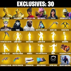 (PC/PSN/XBOX) 256 SKINS 💫 Gold Midas ⚡️ Gold Brutus 💍 Heron Stance Hero ⚡️ Vivi Chroma 💍 Clutch ⚡️ Subzero Cryptic | 750 V-Buck | PARENTAL CONTROLS — Fortnite account listing