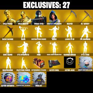 (PC/PSN/XBOX) 269 SKINS ๐ซ Gold Midas โก๏ธ Gold Brutus ๐ Snake Eyes โก๏ธ FNCS 3:1 Champion ๐ The Imagined โก๏ธ The Cube Queen ๐ Predator | 200 V-Buck | PARENTAL CONTROLS โ Fortnite account listing
