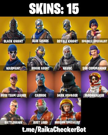 [PC/PSN/XBOX] 15 skins  Black Knight |  Floss | Take The L | Blue Squire | Royale Knight | Sparkle Specialist | Rogue Agent | Havoc | Sub Commander | Carbide — image 1