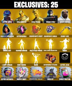 (PC/PSN/XBOX) 276 SKINS 💫 Astro Jack ⚡️ Gold Brutus 💍 Gold Midas ⚡️ Snake Eyes 💍 Shady Doggo ⚡️ FNCS 3:1 Champion 💍 The Imagined | 0 V-Buck | PARENTAL CONTROLS — Fortnite account listing