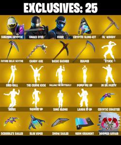 (PC/PSN) 284 SKINS π« Renegade Raider β‘οΈ Subzero Cryptic π Snake Eyes β‘οΈ Fixer π Oro β‘οΈ Galaxy Scout π Wild Card β‘οΈ The Ageless | 1200 V-Buck | PARENTAL CONTROLS β Fortnite account listing