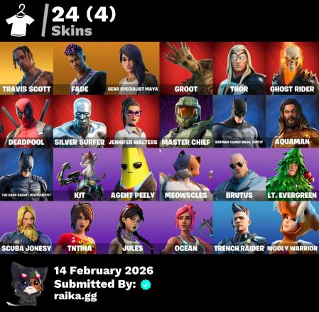 [PC/PSN/XBOX] 24 skins | Master Chief | Travis Scott | Fade | Gear Specialist Maya | Groot | Thor | Ghost Rider | Deadpool | Silver Surfer | 1050 VB — image 1
