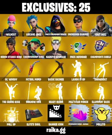 (PC/PSN/XBOX) 100 VB) 162 SKINS ⚡️ Wildcat ⚡️ Arcane Jinx ⚡️ FNCS Champion Seeker ⚡️ Unchained Ramirez ⚡️ Kait Diaz ⚡️ Heron Stance Hero ⚡️| PARENTAL CONTROL — image 1