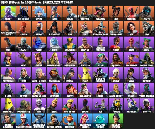 [PC/PSN] | 78 skins | Galaxy | The Ice King | Nezumi | Lynx | Midas | Sentinel | Calamity | Luxe | Deadpool | Zenith | Gear Specialist Maya | #RRU1189 — image 2