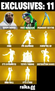 (PC) 700 VB) 463 SKINS ๐ฅ Renegade Raider ๐ฅ Aerial Assault Trooper ๐ฅ Shady Doggo ๐ฅ FNCS Renegade ๐ฅ Renzo the Destroyer ๐ฅ Kado Thorne ๐ฅ Valeri | PARENTAL CONTROLS โ Fortnite account listing