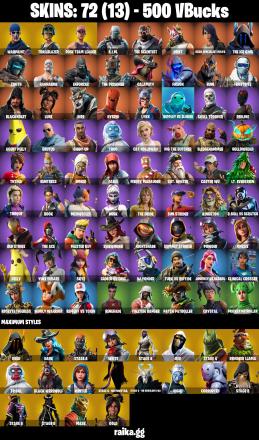 ⭐ (PSN/XBOX/PC) 72 SKINS
🪖 OG STW
🥾 TRAILBLAZER
🤖 A.I.M.
🧪 THE SCIENTIST
🌀 DRIFT
⚙️ GEAR SPECIALIST MAYA
❄️ THE ICE KING
❄️ ZENITH
⚡ RAGNAROK
🛡️ ENFORCER
💰 500 VB — image 2