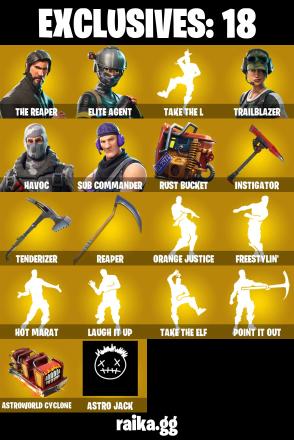 β (PSN/XBOX/PC) 55 SKINS
π THE REAPER
π― ELITE AGENT
π₯Ύ TRAILBLAZER
π₯ HAVOC
π‘οΈ SUB COMMANDER
π€ A.I.M.
βοΈ CARBIDE
π DARK VOYAGER
π΄ββ οΈ BLACKHEART
βοΈ THE ICE KING
π₯ RUIN
π° 1250 VB β image 1