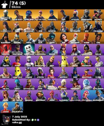 [PC/PSN/XBOX] 74 SKINS | Travis Scott, Eon, Astro Jack, OG STW, Point It Out, Spider Knight, Midas, Deadpool, Solid Snake, Marshmello, Peely, Fade, Catalyst, Calamity, Gear Specialist Maya, Drift, Ragnarok, Ruin, 1450 V-Bucks — image 1