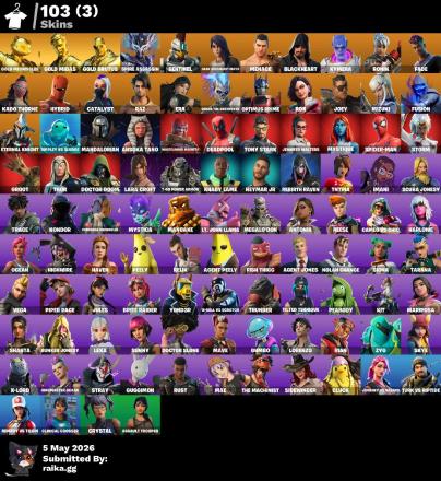 [PC] 103 skins | Gold Meowscles | Gold Midas | Gold Brutus | Spire Assassin | Sentinel | Gear Specialist Maya | Menace | Blackheart | Kymera | 3650 VB — image 1