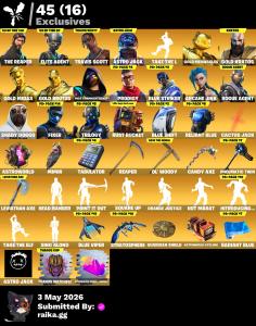 PC/PS/XBOX | 197 Skins | Travis Scott | Gold Kratos | The Reaper | Leviathan Axe | Elite Agent | Astro Jack | Gold Meowscles | Gold Midas | Gold Brutus | 100 VB