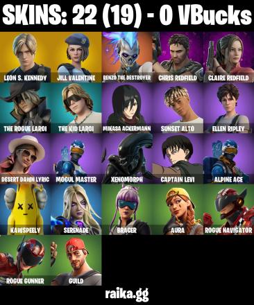 Original Email ✅ Inactive for 3 years | 22 skins | Leon S. Kennedy | Captian Levi | Mikasa Ackermann | Jill Valentine | Renzo the Destroyer | Chris Redfield | Claire Redfield | The Rogue LAROI | The Kid LAROI | 0 VB — image 4