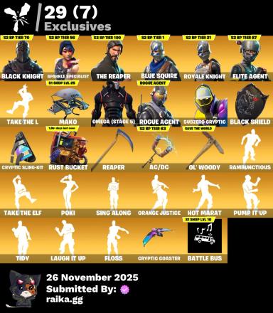 [PC/PSN/XBOX]  102 skins | Black Knight | Sparkle Specialist | The Reaper | Blue Squire | Royale Knight | Elite Agent | Omega (stage 5) | Rogue Agent | 250 VB — image 1