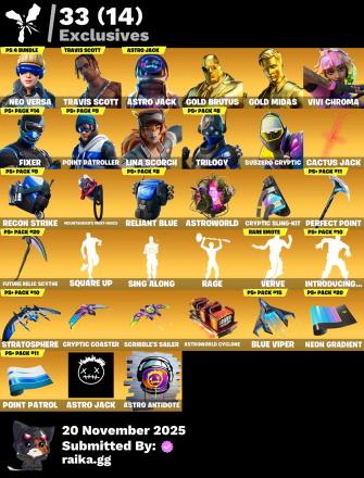 [PC/PSN/XBOX] 137 skins | Neo Versa | Travis Scott | Astro Jack | Gold Brutus | Gold Midas | Vivi Chroma | Fixer | Point Patroller | Lina Scorch | Trilogy | 400 VB — image 1