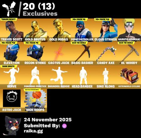 [PC/PSN/XBOX]  120 skins | Travis Scott | Gold Brutus | Gold Midas | Point Patroller | Cloud Striker | Naruto Uzumaki | Gear Specialist Maya | Omegarok | Magnus | 250 VB — image 1