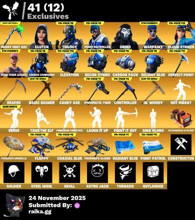 [PC/PSN/XBOX]   119 skins | OG STW | Merry Mint Axe | Clutch | Trilogy | Point Patroller | Grind | Cloud Striker | Carbon Commando | Gear Specialist Maya | Vertex | 150 VB — image 1