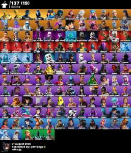 PC/Xbox/PlayStation/Switch | 137 Skins | Gold Brutus | Gold Midas | Sultura | Fixer | Cloud Striker | Galaxia | Ghoul Trooper | Sipder-Man | Mystique