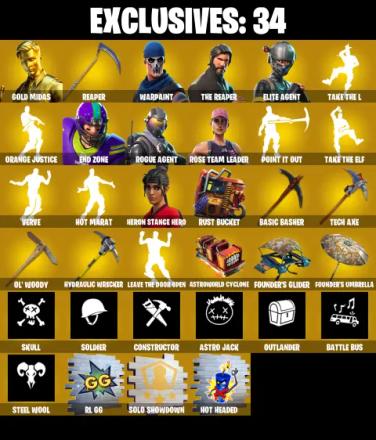 PC/PSN/XBOX ♨️198 skins 👑 OG STW | Gold Midas 👑 The Reaper 👑 Elite Agent 👑 End Zone 👑 Rogue Agent 👑 Heron Stance Hero 👑 Rust Bucket 👑 Reaper 👑 #B614 — image 1