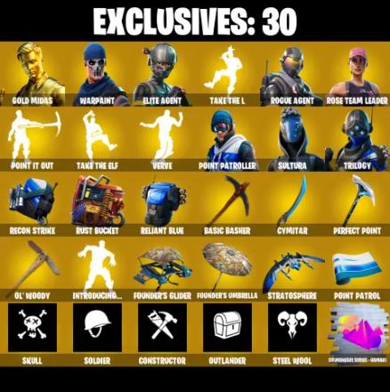 PC/PSN/XBOX ♨️152 skins 👑 OG STW | Gold Midas 👑 Elite Agent 👑 Rogue Agent 👑 Point Patroller 👑 Sultura 👑 Trilogy 👑 Recon Strike 👑 Rust Bucket 👑 #B666 — image 1