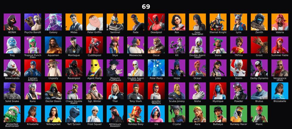 PC,PSN,XBOX 69 SKINS FA ⸱ GALAXY ⸱ IKONIK ⸱ PSYCHO BANDIT,GROOT,MEGUMI FUSHIGURO,STORM,DERBY DYNAMO,TONY STARK,BLIZZABELLE RK2063 — image 1