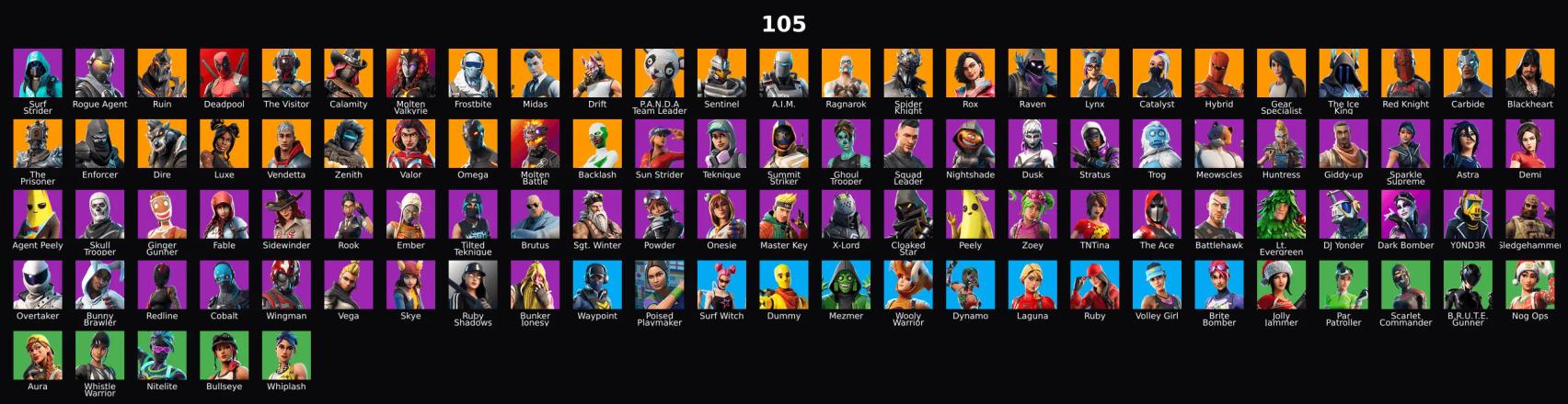 PC,PSN,XBOX 105 SKINS FA ⸱ MERRY MINT AXE ⸱ SURF STRIDER,DEADPOOL,MIDAS,BACKLASH,GHOUL TROOPER,ASTRA,DEMI,DARK BOMBER,WAYPOINT  RK2287 — image 1