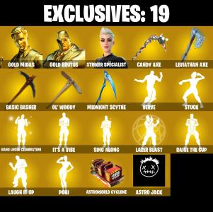 (PC/PSN/XBOX) 194 SKINSβ οΈ Gold Midas β οΈ Gold Brutus β οΈ Striker Specialist β οΈ Predator β οΈ The Ageless β οΈ Mizuki β οΈ Gear Specialist Maya β οΈ Snap β οΈ 750 V-Buc β Fortnite account listing