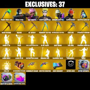 (PC/PSN/XBOX) 214 SKINS ๐ Master Chief ๐ Snake Eyes ๐ Vivi Chroma ๐ Naruto Uzumaki ๐ Subzero Cryptic ๐ Game Knight ๐ Galaxy Scout ๐ 0 V-Buck PARENTAL CONTROL โ Fortnite account listing