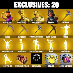 (PC/PSN/XBOX) 245 SKINS ๐ WORLD CUP ๐ Gold Midas ๐ Gold Brutus ๐ Shaman ๐ Eternal Knight ๐ Raz ๐ Gear Specialist Maya ๐ 350 V-Buck PARENTAL CONTROL โ Fortnite account listing