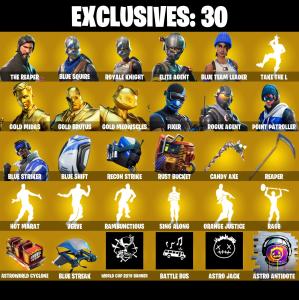 (PC) 177 SKINS♠️ Renegade Raider ♠️ Aerial Assault Trooper ♠️ The Reaper ♠️ Blue Squire ♠️ Royale Knight ♠️ Elite Agent ♠️ Blue Team Leader ♠️ Gold Midas ♠️ 0 V-Buc — Fortnite account listing