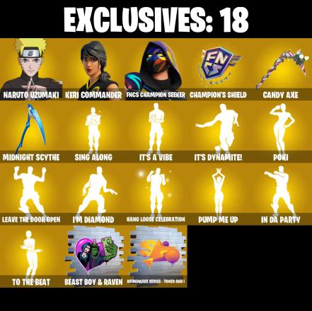 (PC/PSN/XBOX) 214 SKINS π Naruto Uzumaki π Keri Commander π FNCS Champion Seeker π Spire Assassin π Kymera π John Wick π 450 V-Buck PARENTAL CONTROL β image 1