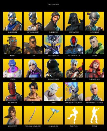 [PC/PSN/XBOX] | 70 skins | Take The L | Royale Knight | The Reaper | Elite Agent | Blue Squire | Lara Croft | Darth Vader | Malik | Joey | #EPO8652 — image 1