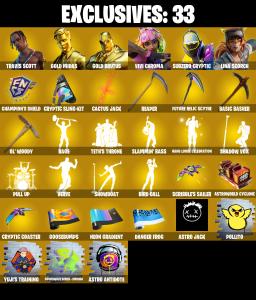 (PC/PSN/XBOX) 212 SKINS / Travis Scott ๐ฐ Gold Midas ๐ฐ Gold Brutus ๐ฐ Vivi Chroma ๐ฐ Subzero Cryptic ๐ฐ Lina Scorch ๐ฐ Snap ๐ฐ 1500 V-Buck PARENTAL CONTROL โ Fortnite account listing