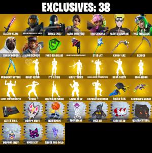 (PC/PSN/XBOX) 388 SKINS ๐ Master Chief (Matte Black) ๐ Snake Eyes ๐ Aura Analyzer ๐ Vivi Chroma ๐ Naruto Uzumaki ๐ 200 V-Bucks PARENTAL CONTROL โ Fortnite account listing
