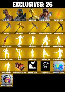 (PC/PSN/XBOX) 253 SKINS 🍒 Travis Scott 🍒 Master Chief (Matte Black) 🍒 Gold Midas 🍒 Lina Scorch 🍒 Torin 🍒 Gear Specialist Maya 🍒 500 V-Buck PARENTAL CONTROL — Fortnite account listing