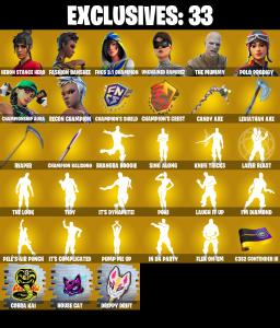 (PC/PSN/XBOX) 432 SKINS / Heron Stance Hero ๐ฐ Fashion Banshee ๐ฐ FNCS 3:1 Champion ๐ฐ Unchained Ramirez ๐ฐ The Mummy ๐ฐ Polo Prodigy ๐ฐ 0 V-Buck PARENTAL CONTROL โ Fortnite account listing