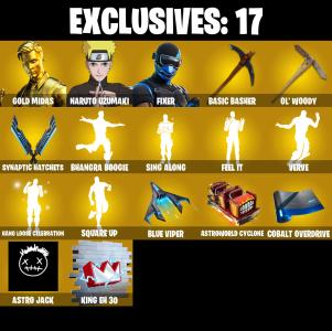 (PC/PSN/XBOX) 206 SKINS 🍒 Gold Midas 🍒 Naruto Uzumaki 🍒 Fixer 🍒 Spire Assassin 🍒 Galaxy Scout 🍒 Kymera 🍒 Joltara 🍒 250 V-Buck PARENTAL CONTROL — Fortnite account listing
