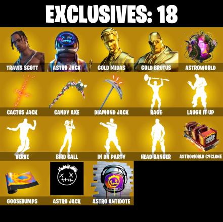 (PC/PSN/XBOX) 310 SKINS π Renegade Raider π Aerial Assault Trooper π Travis Scott π Astro Jack π Gold Midas π Gold Brutus π 50 V-Buck PARENTAL CONTROL β image 1