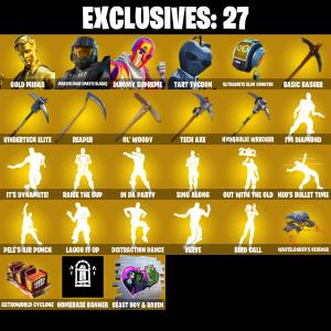 (PC/PSN/XBOX) 343 SKINS ๐ Gold Midas ๐ Master Chief (Matte Black) ๐ Dummy Supreme ๐ Tart Tycoon ๐ Era ๐ Galaxy Scout ๐ 50 V-Buck PARENTAL CONTROL โ Fortnite account listing