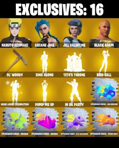 (PC/PSN/XBOX) 242 SKINS 🍒 Naruto Uzumaki 🍒 Arcane Jinx 🍒 Jill Valentine 🍒 Black Adam 🍒 Spire Assassin 🍒 Kymera 🍒 5600 V-Buck PARENTAL CONTROL — Fortnite account listing