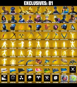 (PC/PSN/XBOX) 100 VB) 383 SKINS ๐ Travis Scott ๐ Astro Jack ๐ Gold Midas ๐ Gold Meowscles ๐ Gold TNTina ๐ Gold Brutus ๐ Cloud Striker ๐ PARENTAL CONTROL โ Fortnite account listing